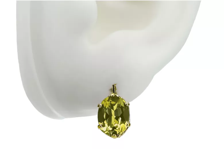 8K žlté zlato 333 Yellow Peridot náušnice vec003x-yp Russian Soviet USSR Vintage Jewlery Art Deco style